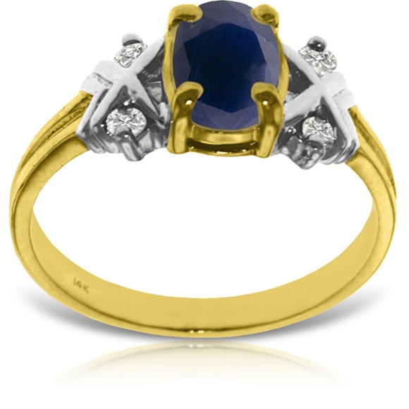 14K. SOLID GOLD RING WITH DIAMONDS & SAPPHIRE - Picture 2 of 4